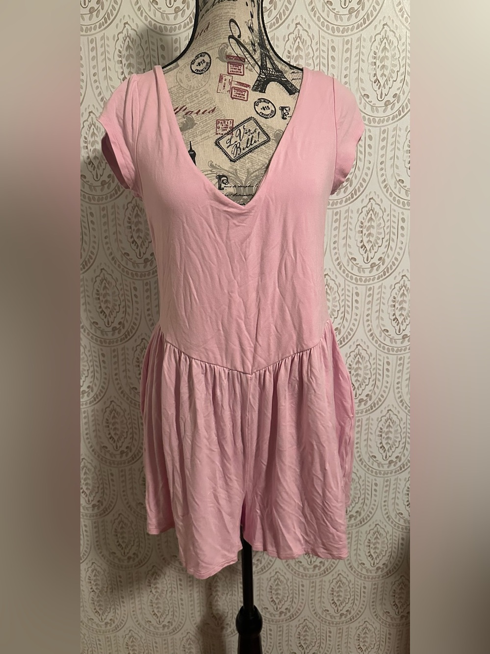 wild fable Pink V-Neck Short Sleeve Tunic romper